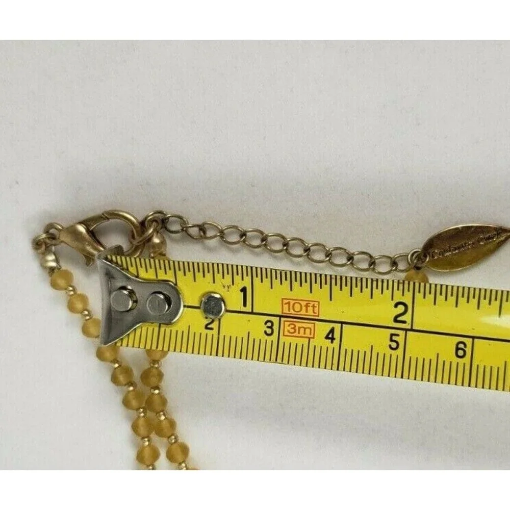 Coldwater Creek Necklace Yellow & Gold Tone Beaded Stamped Floral Pendant 19